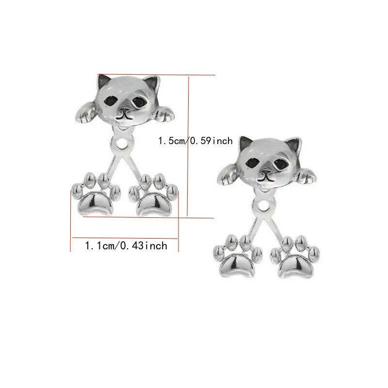 Cute Cat Peek-Through Ear Jacket Earrings