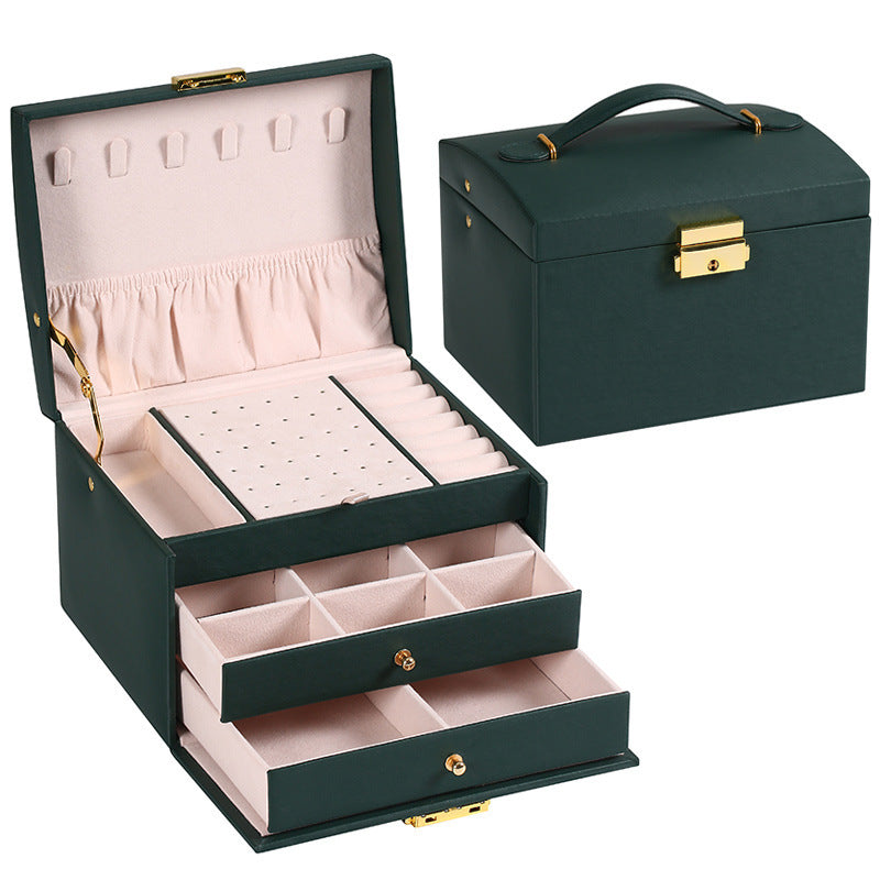 Multi-Layer Leather Jewellery Box with Lock - Various Colours