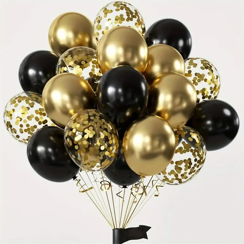 16-Piece Black and Gold Balloon Set