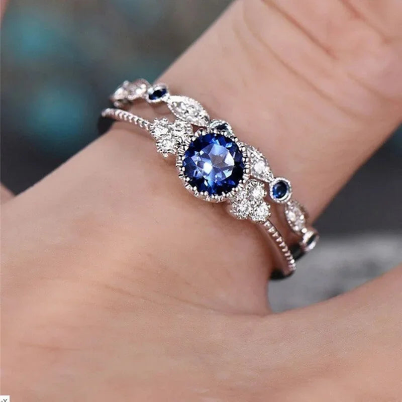 925 Sterling Silver Green Forest Gemstone Two-Piece Promise Ring Set - Truly Yours