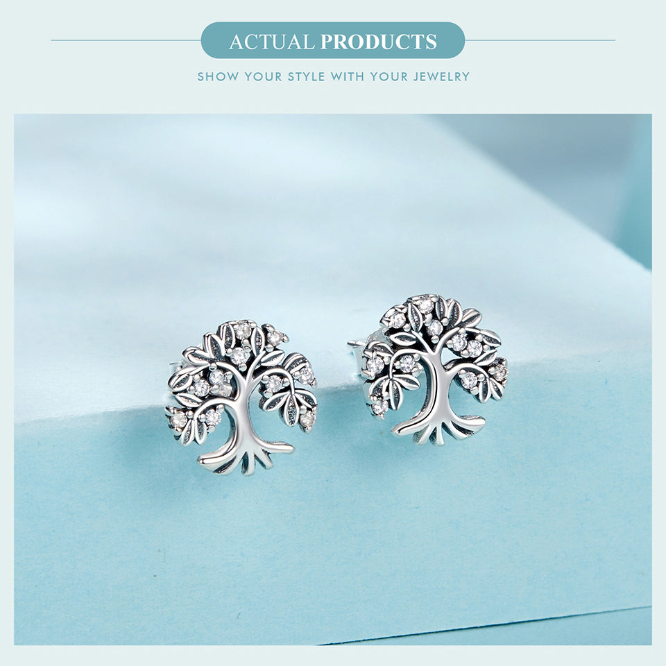 Elegant 925 Sterling Silver Tree of Life Earrings with Sparkling CZ Accents - Truly Yours