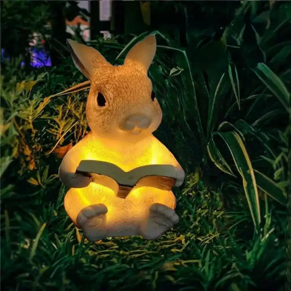 Solar Powered Garden Stake Light - Reading Bunny Outdoor Statue - Truly Yours