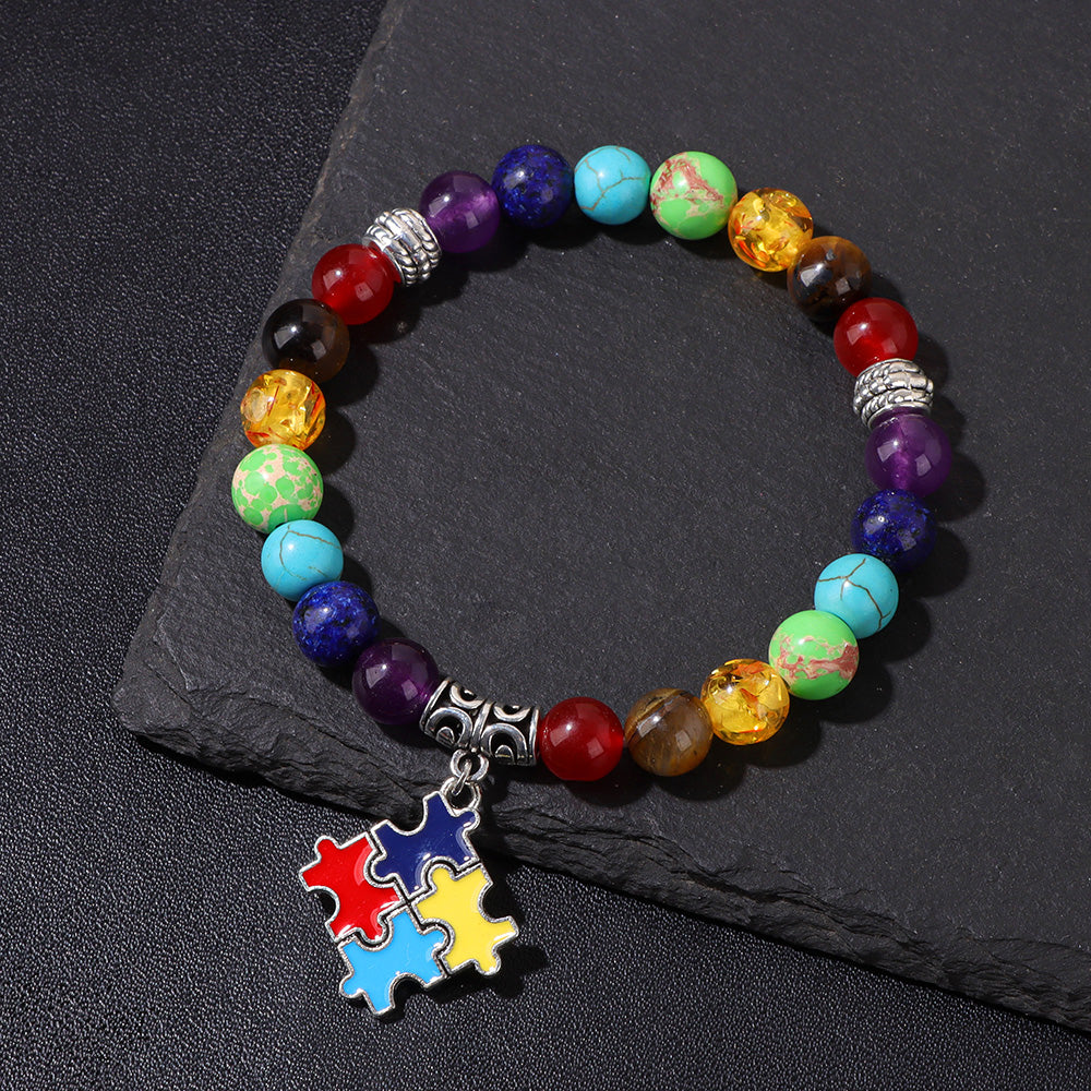 Chakra Energy & Autism Awareness Bracelet – Natural Stone for Balance & Soul