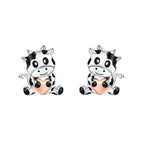 Cute Silver Cow Studs with Rose Gold Heart