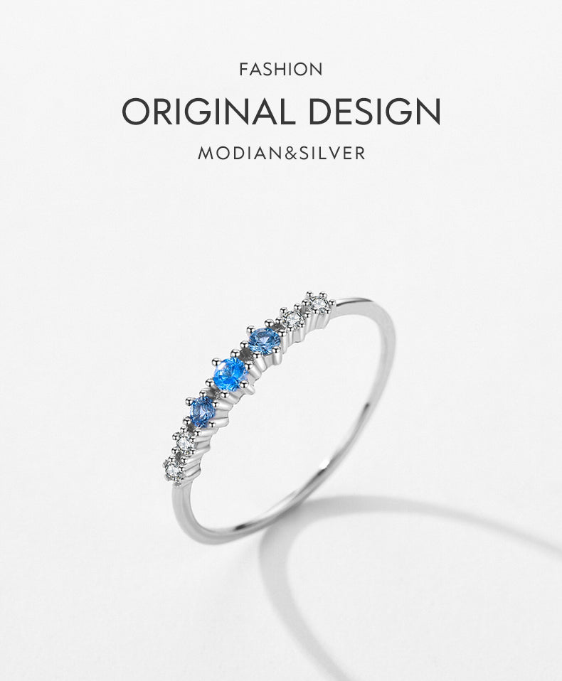 MODIAN 925 Sterling Silver Stackable Ring - Blue & Clear Zirconia