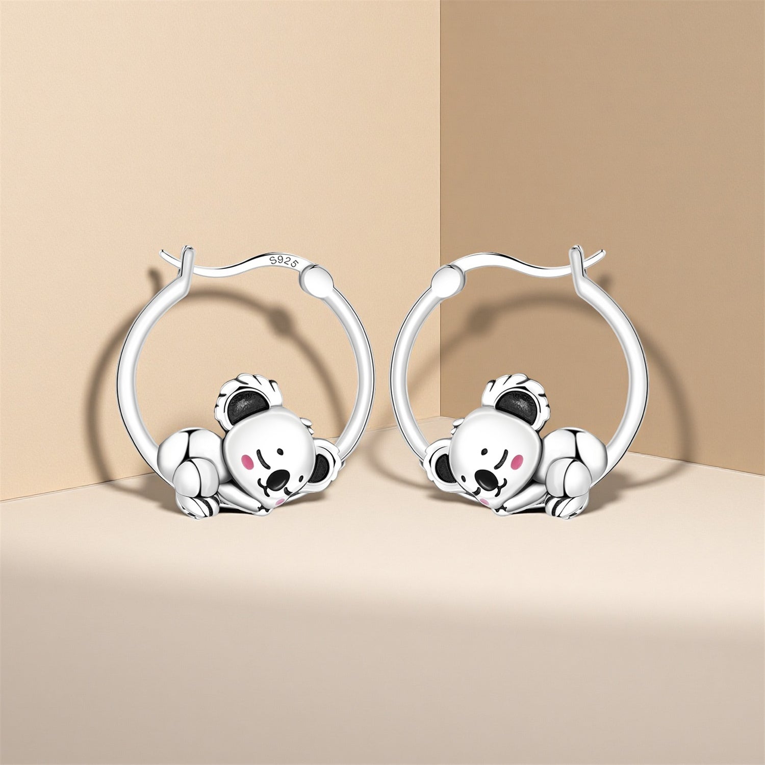 925 Sterling Silver Panda & Bamboo Hoop Earrings with Green Zircon Leaves - Various Designs - Truly Yours