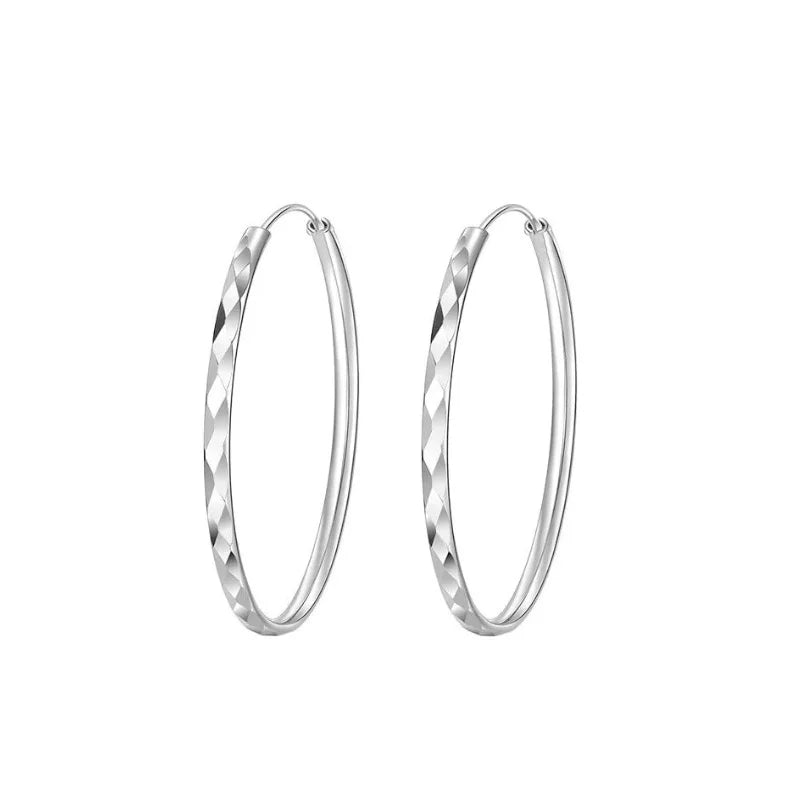 925 Sterling Silver Diamond-Cut Hoop Earrings - Truly Yours