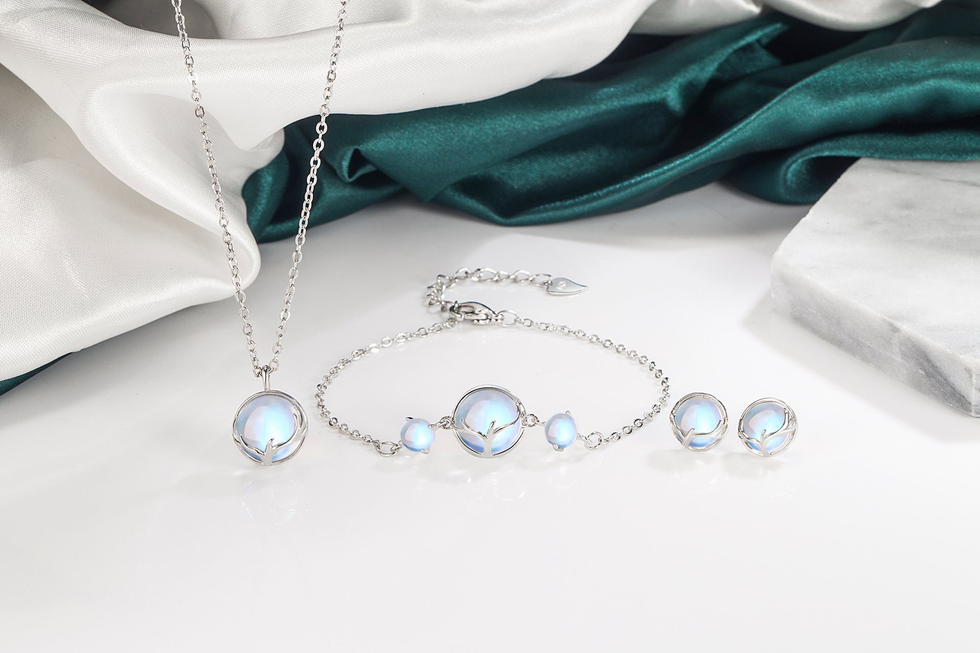 925 Sterling Silver Opalite Orb Jewellery Set – Necklace, Bracelet & Earrings - Truly Yours