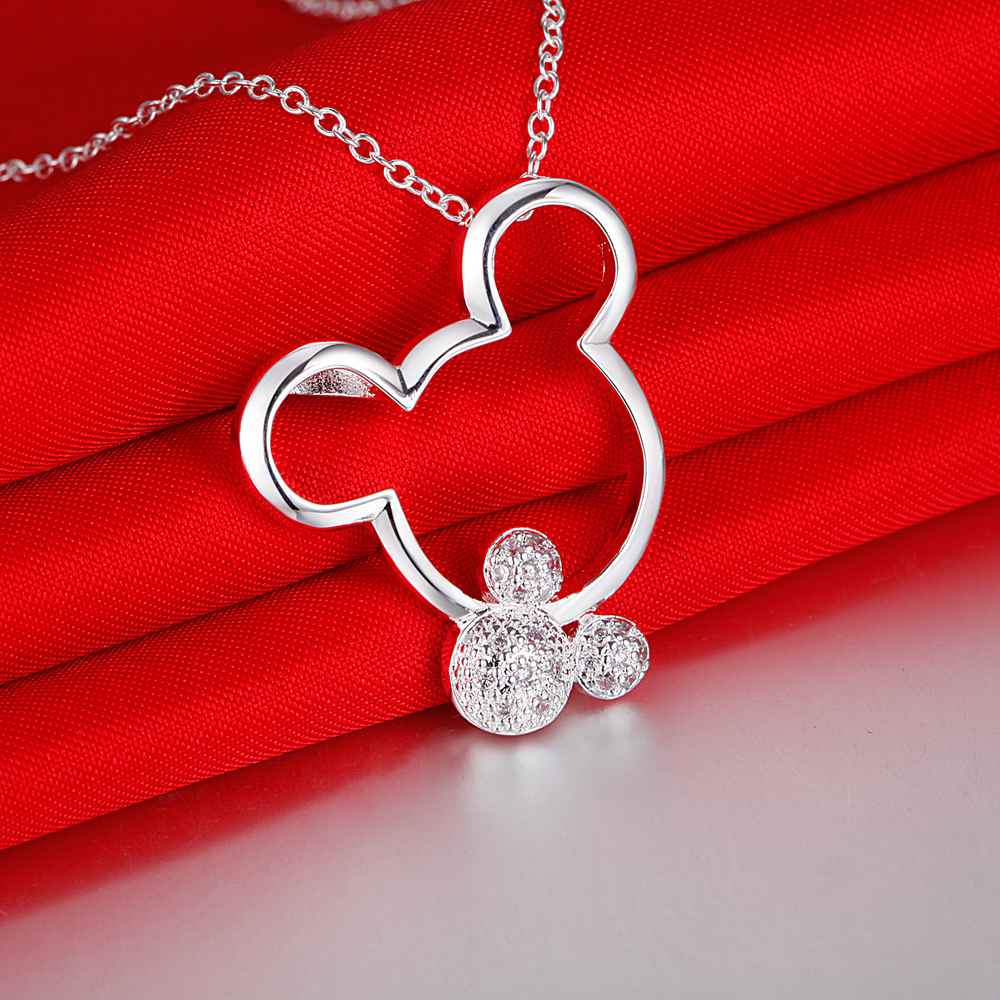 925 Sterling Silver Mickey Inspired Outline Necklace with Sparkling Zircon Accents