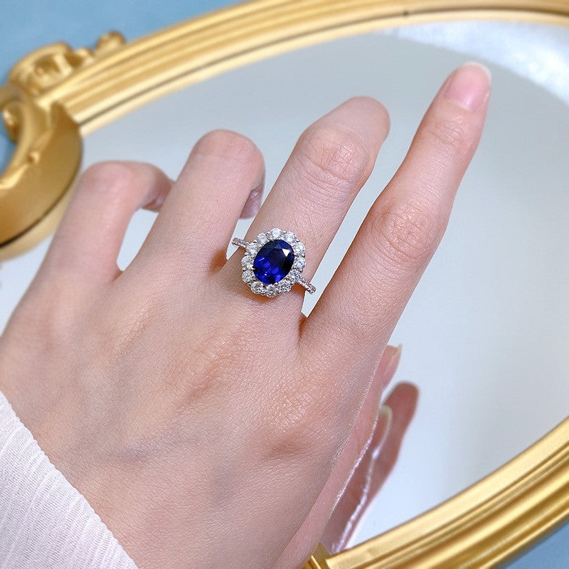 925 Sterling Silver Blue Gemstone Ring - Resizable Halo Design - Truly Yours