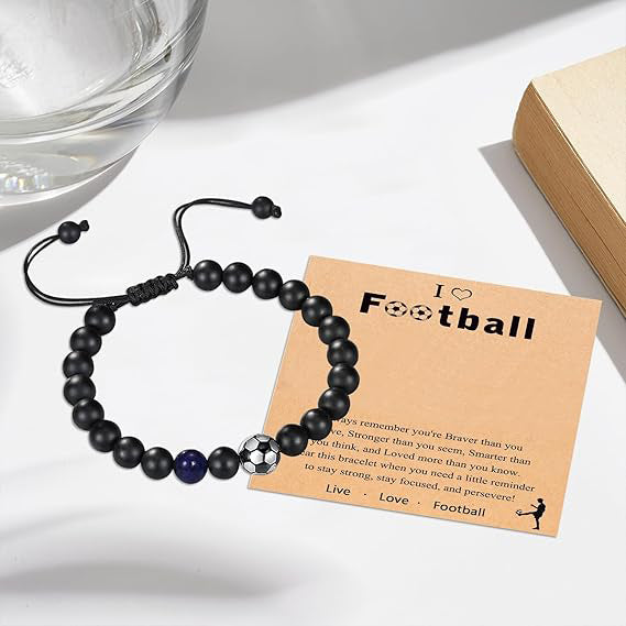 Adjustable Football Charm Bracelet with Inspirational Message Card