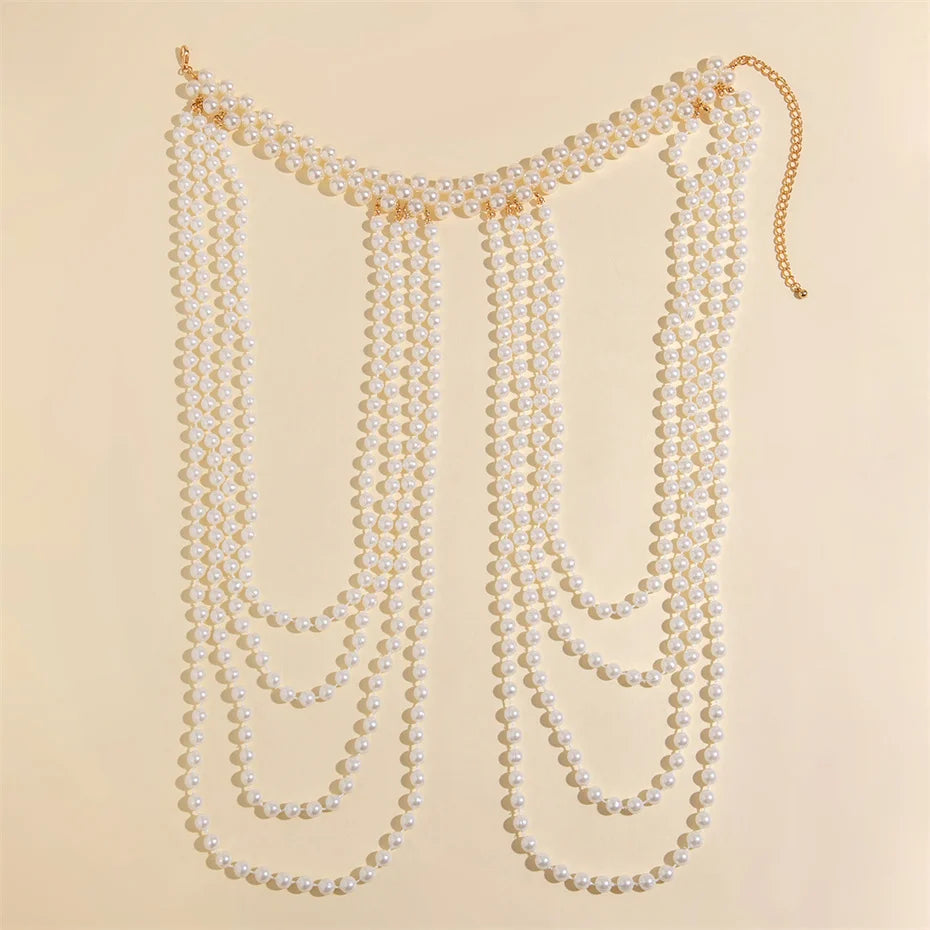 Multi-Strand Imitation Pearl Body Chain Necklace - Wedding Statement Piece - Truly Yours