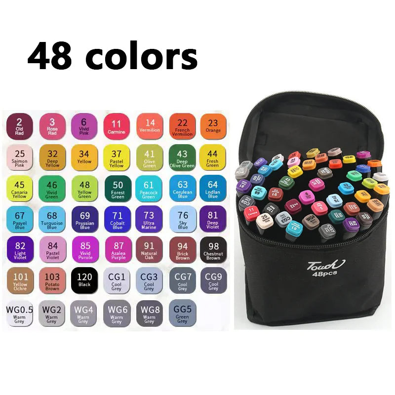 Touch 48-Piece Professional Art Marker Set with Travel Case Pens