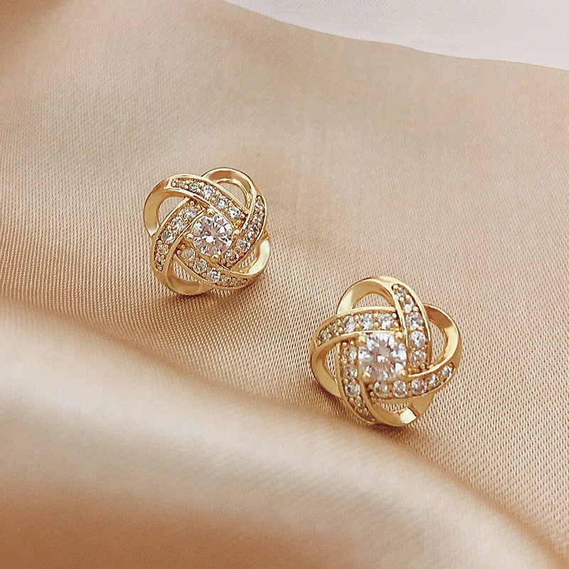 Dazzling Zircon Gold-Tone Knot Stud Earrings - Truly Yours