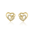 Dual-Tone Heart Stud Earrings – 925 Silver with Zircon Accents (Silver or Gold Finish)