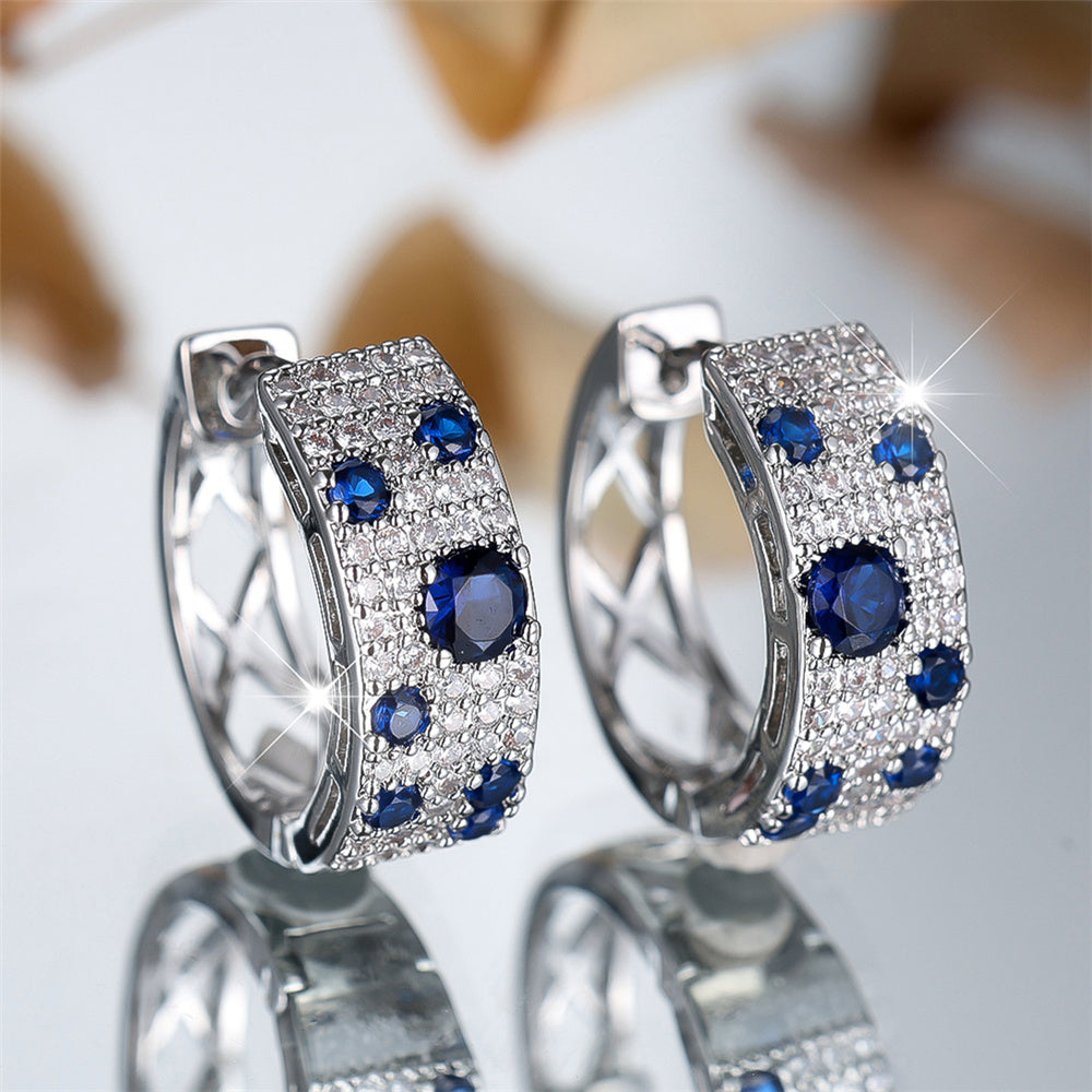 Blue Sapphire and Cubic Zirconia Huggie Earrings - Truly Yours