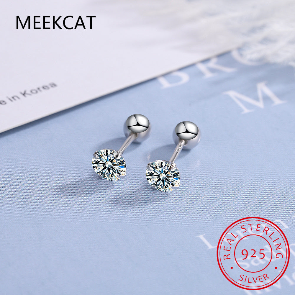 S925 Sterling Silver Moissanite Studs - 18K Gold Plated Screw-Back Earrings