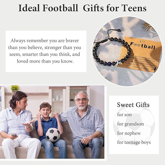 Adjustable Football Charm Bracelet with Inspirational Message Card