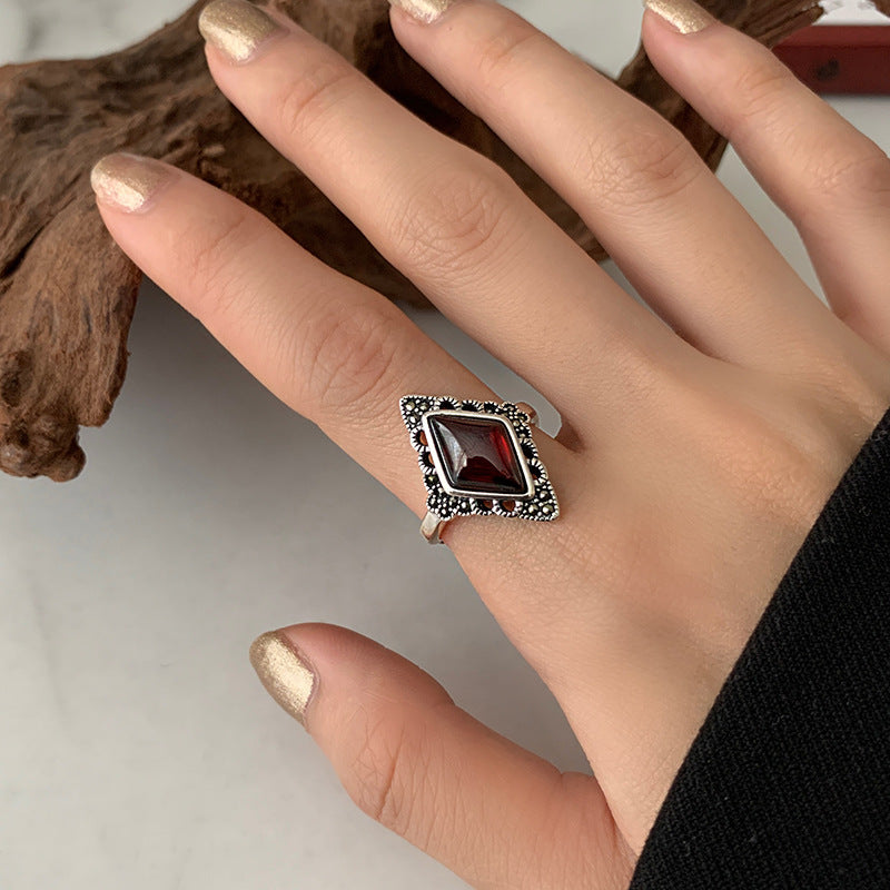 Vintage Garnet Rhombus Adjustable Ring - Truly Yours