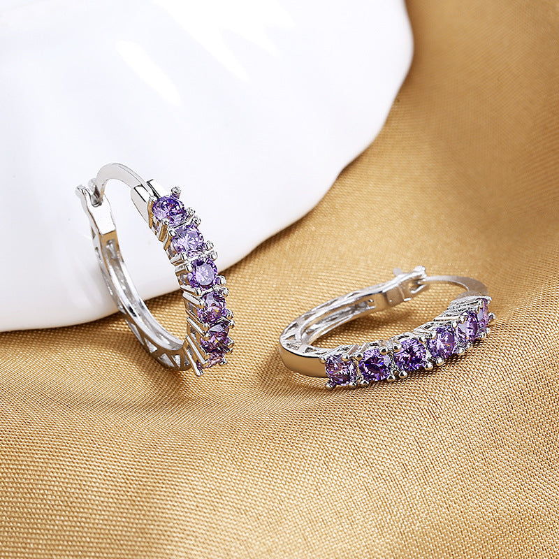 Amethyst Crystal Huggie Hoop Earrings - Truly Yours