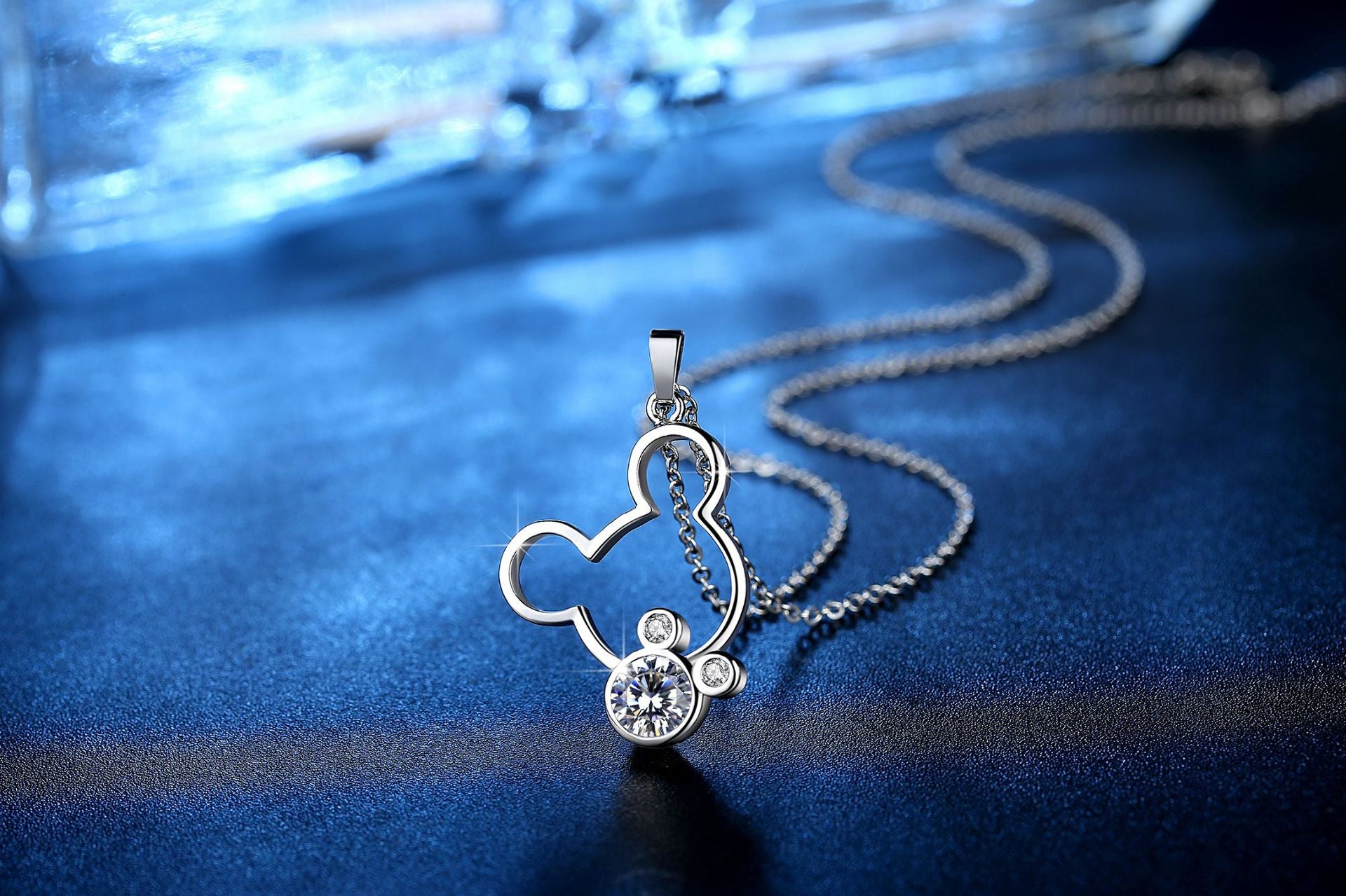 925 Sterling Silver Mickey Inspired Outline Necklace with Sparkling Zircon Accents
