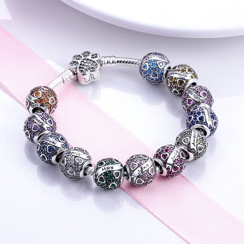 Birthstone Heart Charms - S925 Sterling Silver