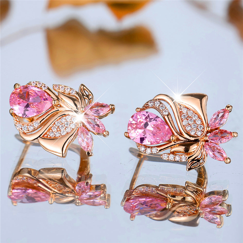 Luxury Rose-Shape Pink Zircon Earrings