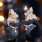Gold-Tone Butterfly Hoop Earrings with White & Blue Crystal Zircon