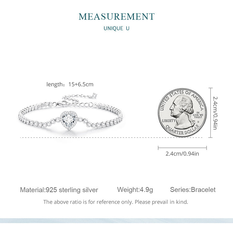Shining Heart Zircon Bracelet in 925 Sterling Silver