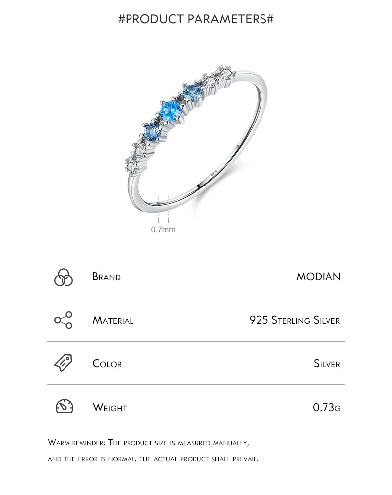 MODIAN 925 Sterling Silver Stackable Ring - Blue & Clear Zirconia