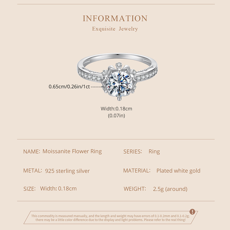 BAMOER Flower Shaped Moissanite  Ring - 925 Sterling Silver - Truly Yours