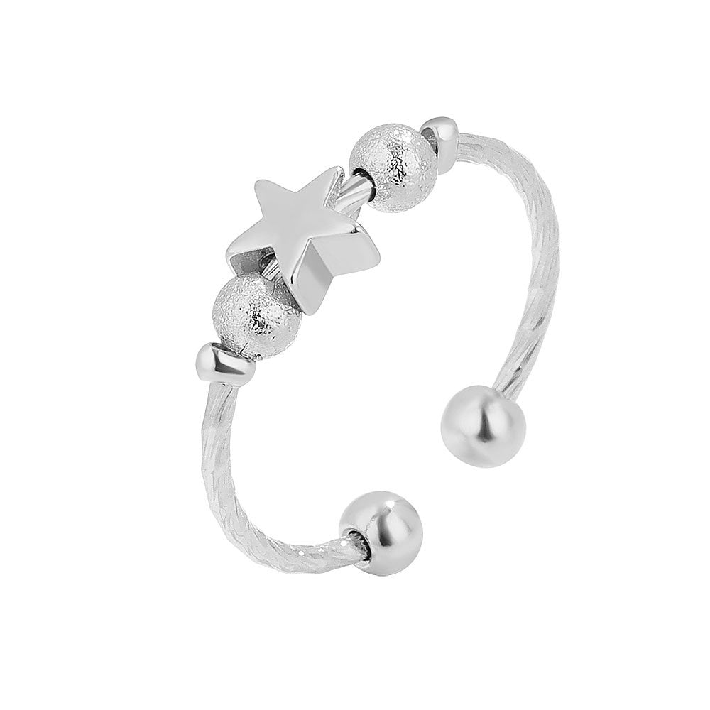 925 Sterling Silver Anxiety Rings- Fidget Spinner Bead Rings for Stress Relief, Adjustable Open Design - various designs