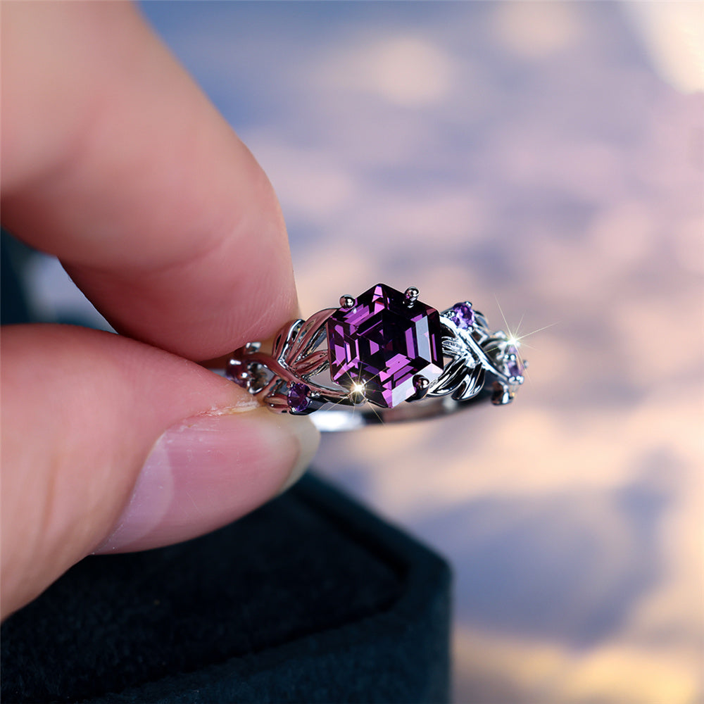 Vintage-Inspired Amethyst Crystal Ring with Floral Detailing - Truly Yours