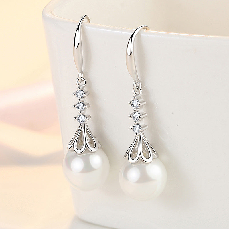 Elegant 925 Sterling Silver Pearl Drop Earrings