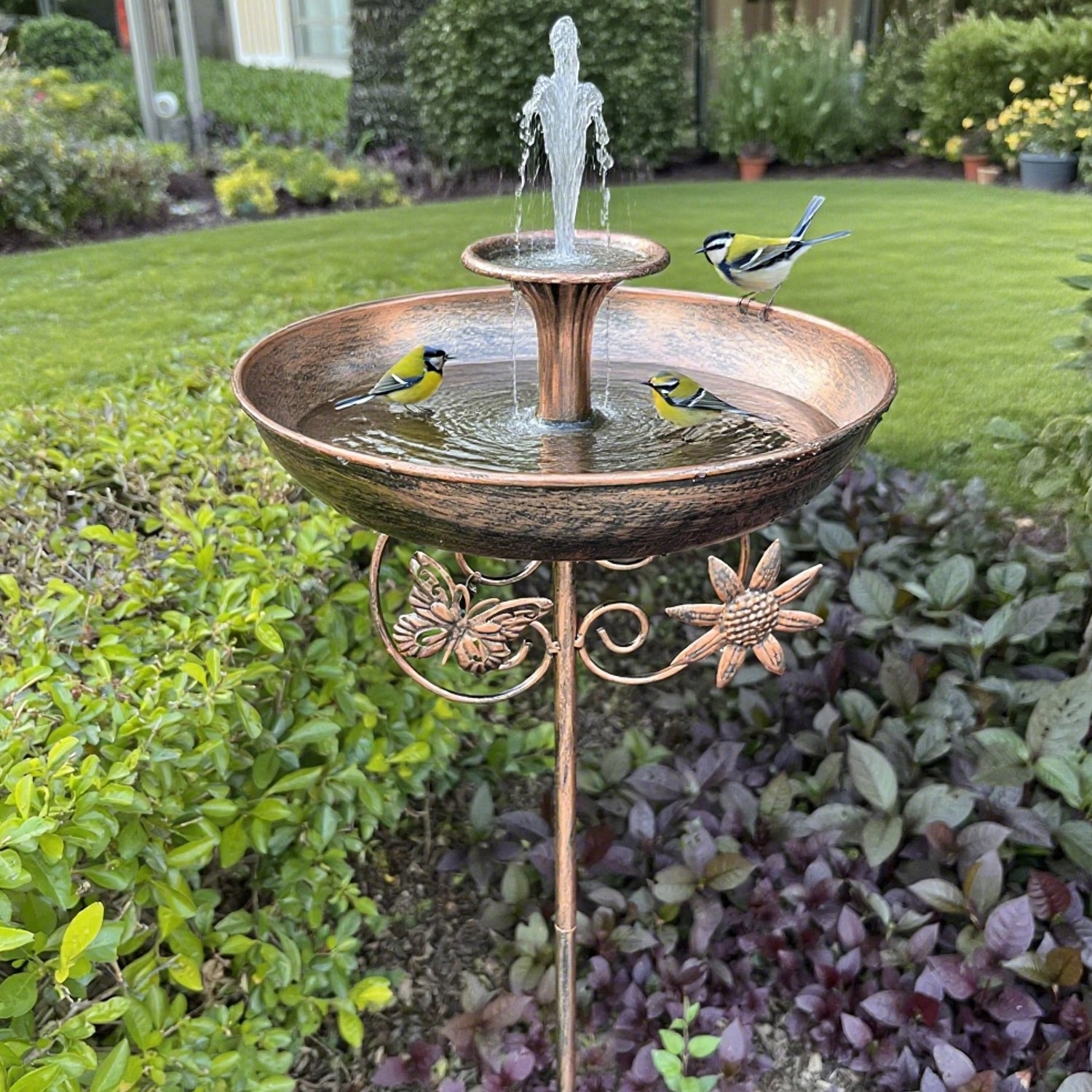 30-Inch Vintage Copper Bird Bath & Feeder
