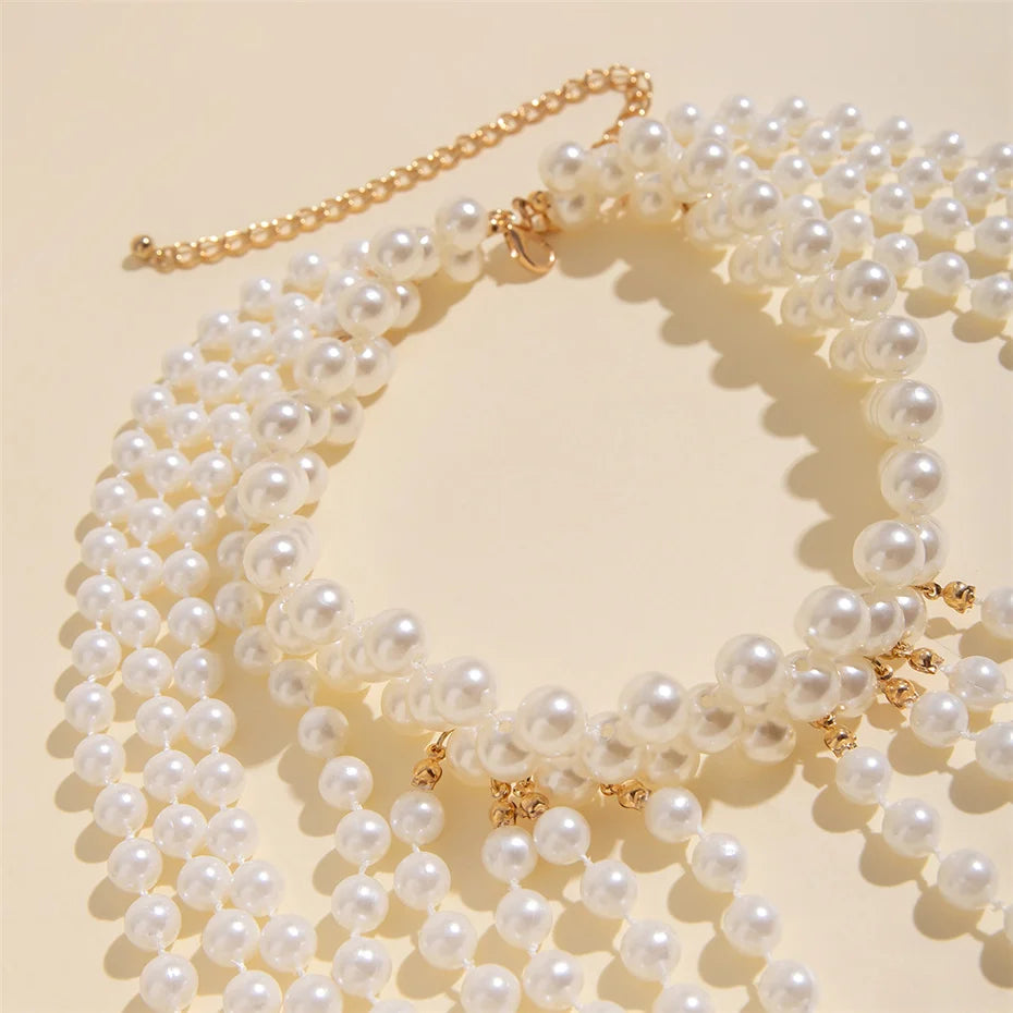 Multi-Strand Imitation Pearl Body Chain Necklace - Wedding Statement Piece - Truly Yours