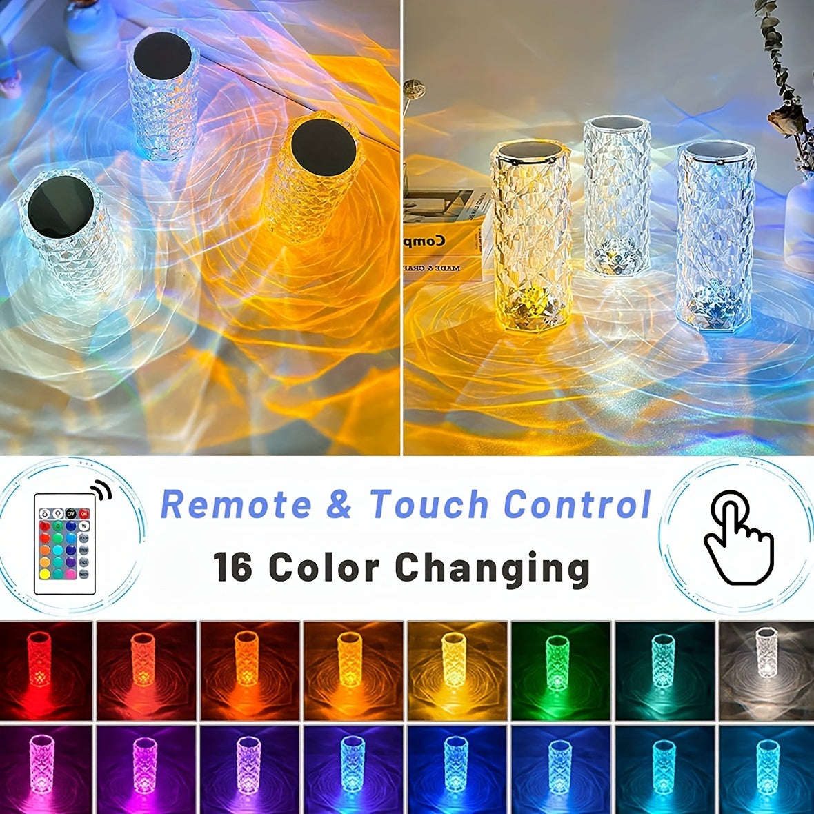 Luxury Crystal Diamond Touch Night Lamp – 16 Colour LED with Remote Led light