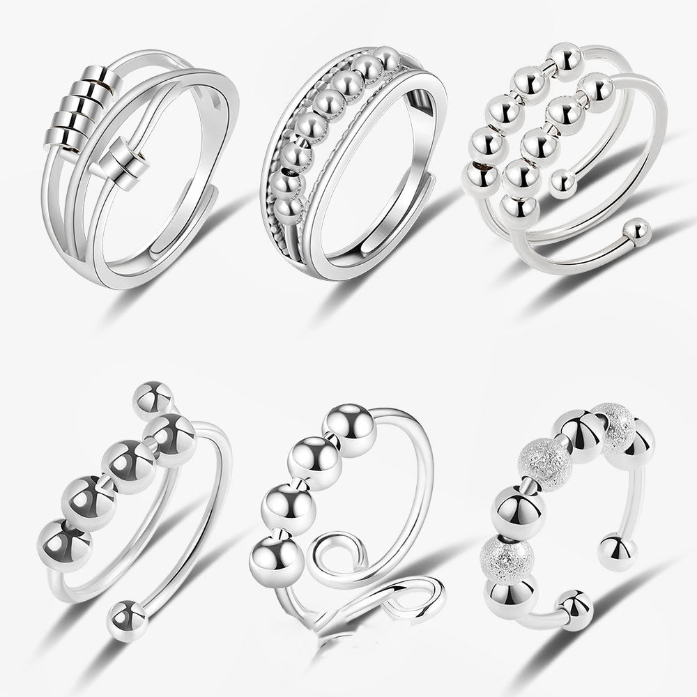 925 Sterling Silver Anxiety Rings- Fidget Spinner Bead Rings for Stress Relief, Adjustable Open Design - various designs - Truly Yours