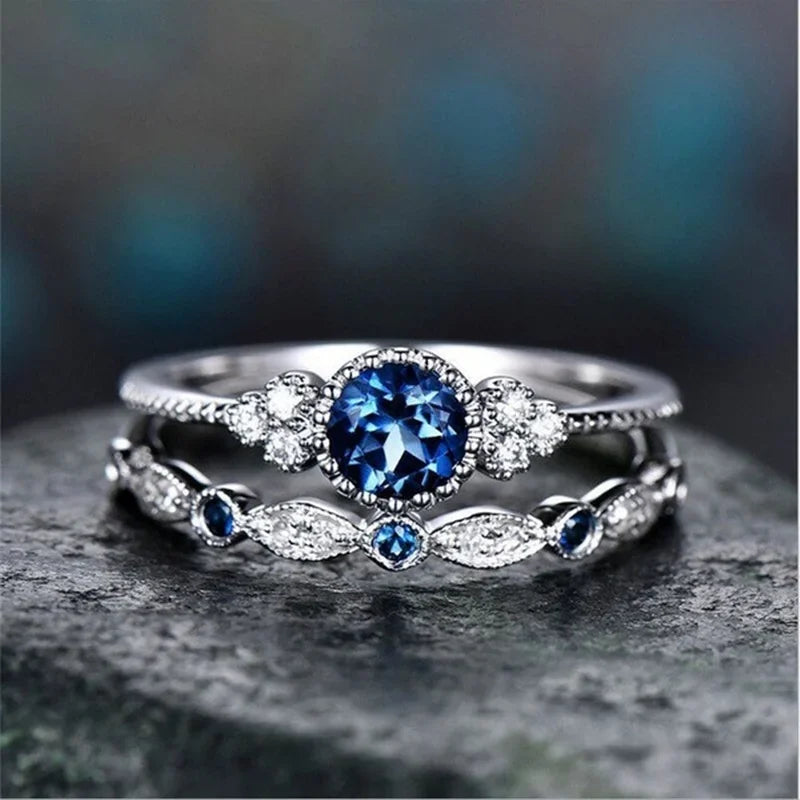925 Sterling Silver Green Forest Gemstone Two-Piece Promise Ring Set - Truly Yours