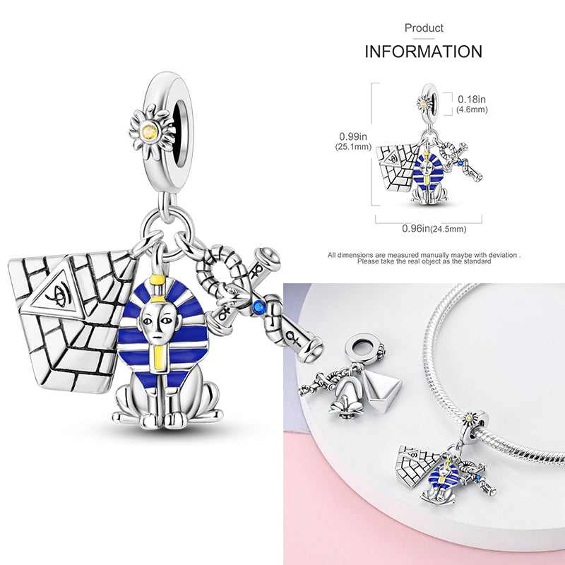 925 Sterling Silver Ancient Egypt Charm with Pyramid & Ankh