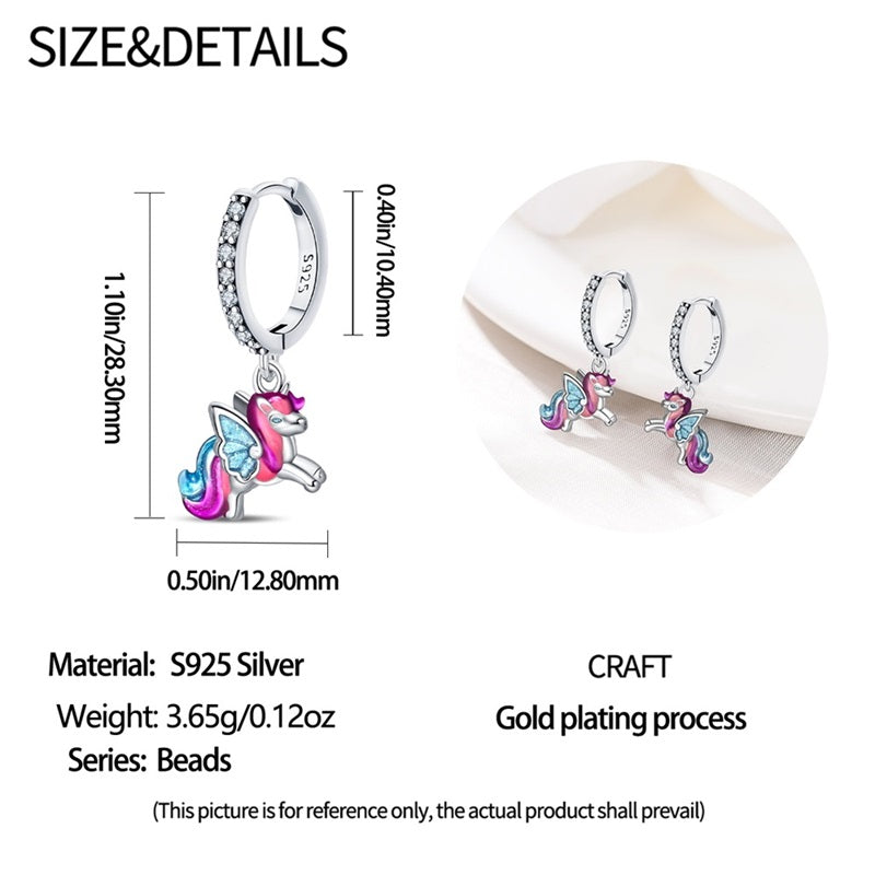 Enchanted Pegasus Unicorn Hoop Earrings - S925 Sterling Silver - Truly Yours
