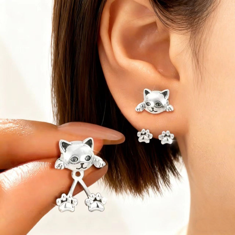 Cute Cat Peek-Through Ear Jacket Earrings