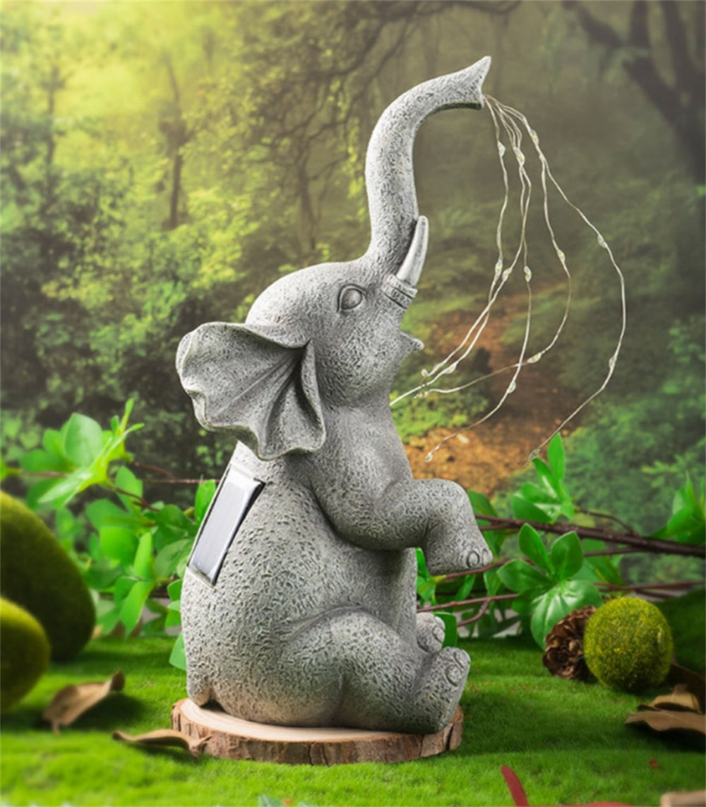 Garden Elephant Statue with Cascading Solar LED Lights Ornament