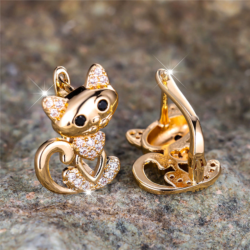 Elegant Sparkling Cat Heart Hoop Earrings - Truly Yours