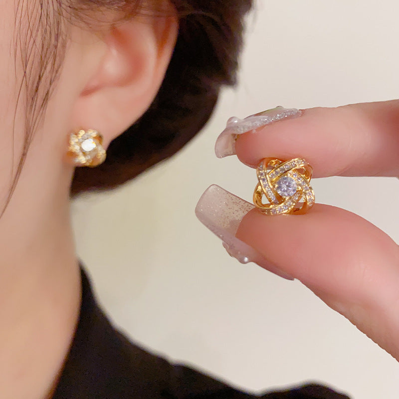 Dazzling Zircon Gold-Tone Knot Stud Earrings - Truly Yours