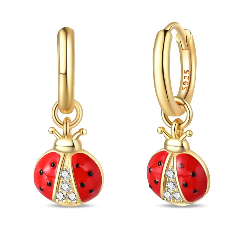 925 Sterling Silver Gold Plated Ladybug Huggie Hoop Earrings - Truly Yours