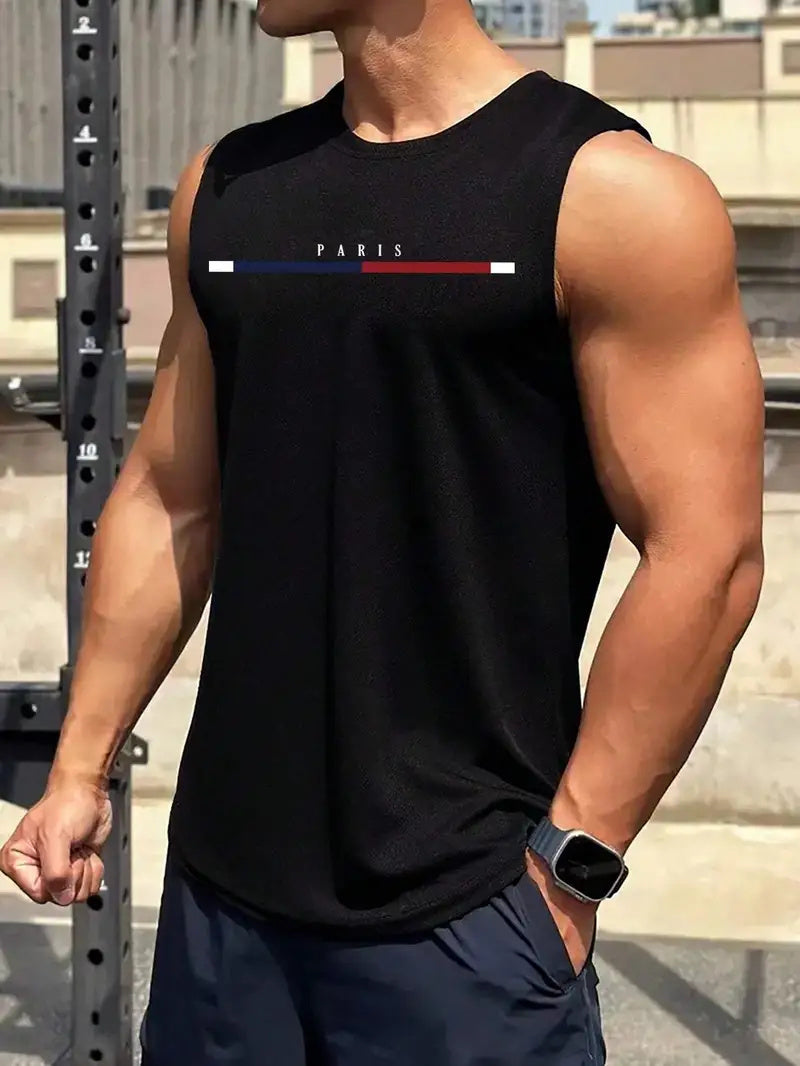Men's  "PARIS" Print Sleeveless Gym Tank Top