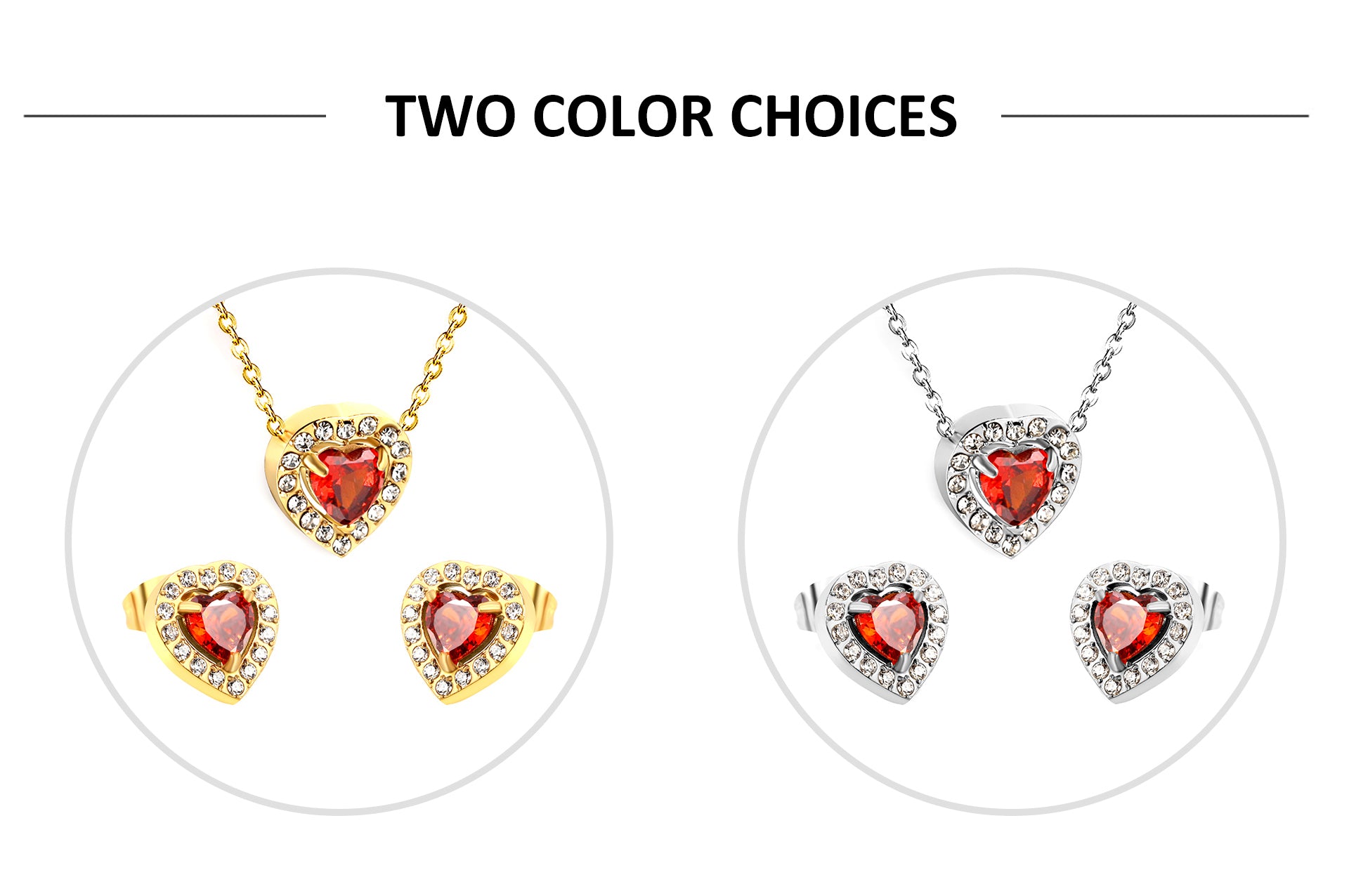Love Heart Jewellery Set: Sparkling Red Zirconia Necklace and Earrings - Truly Yours
