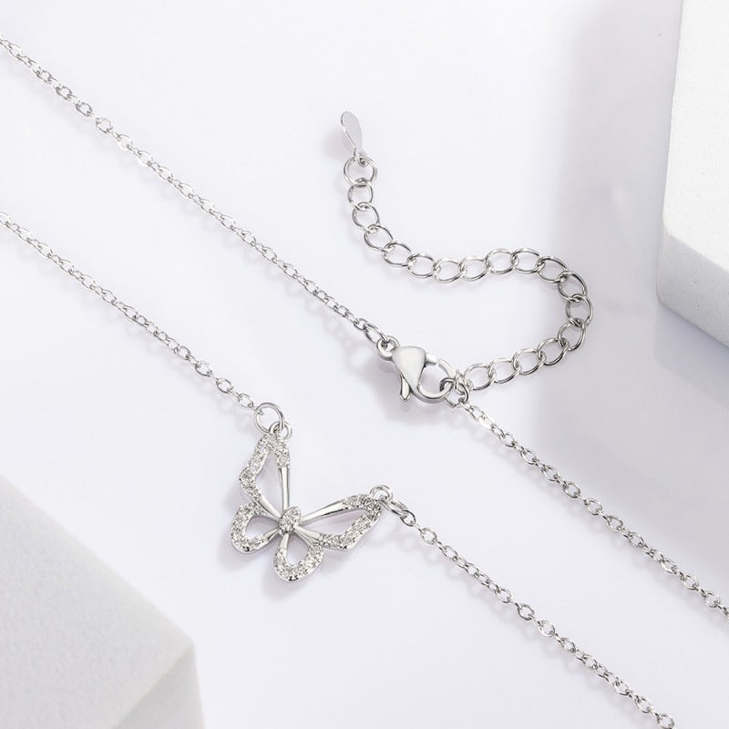 925 Sterling Silver Butterfly Pendant Necklace – Exquisite 5A Zircon Crystal - Truly Yours