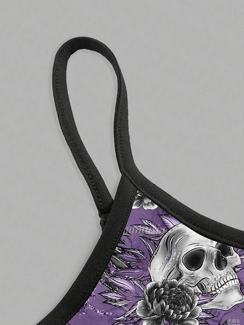 Gothic Skull & Floral Print Cami Top – Purple - Truly Yours